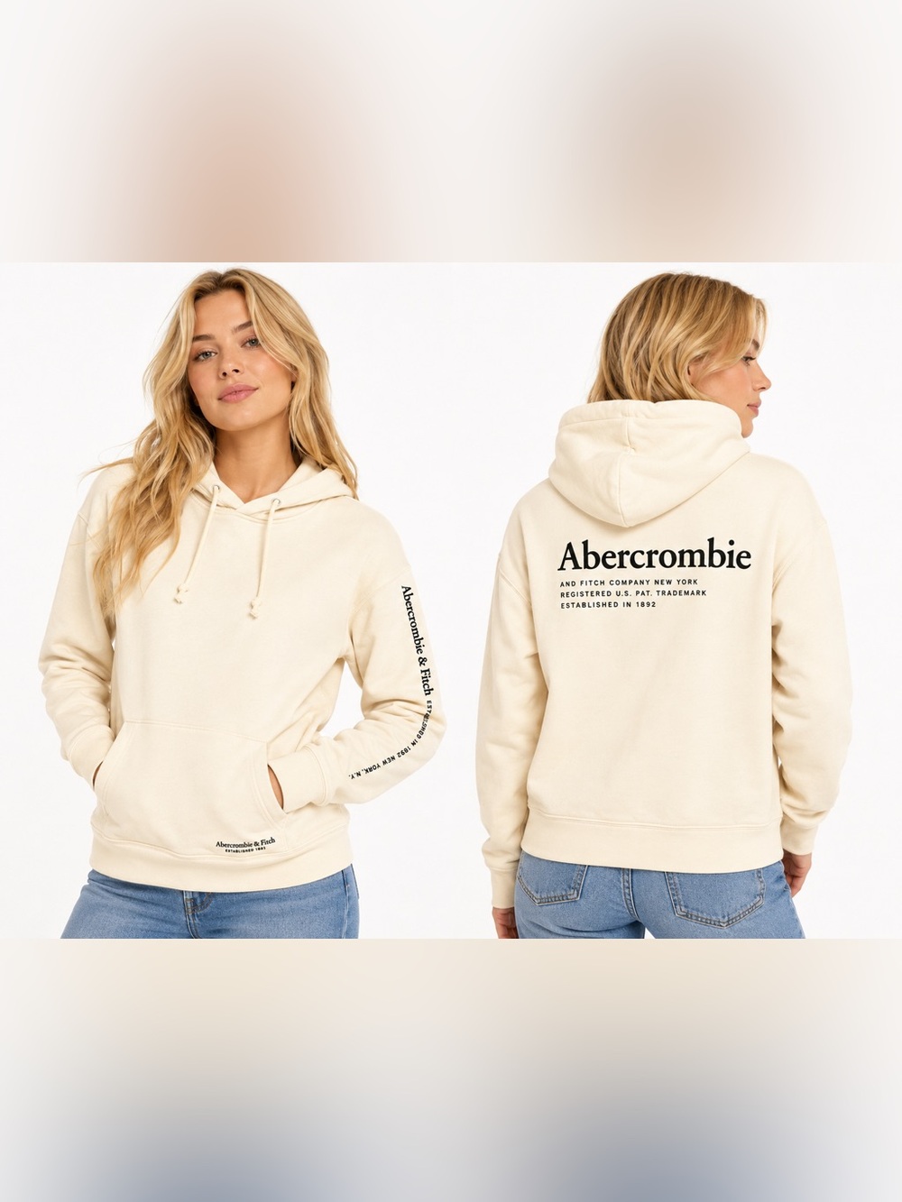 EUC Abercrombie & Fitch Cream Logo Hoodie Soft A&F Collection Medium